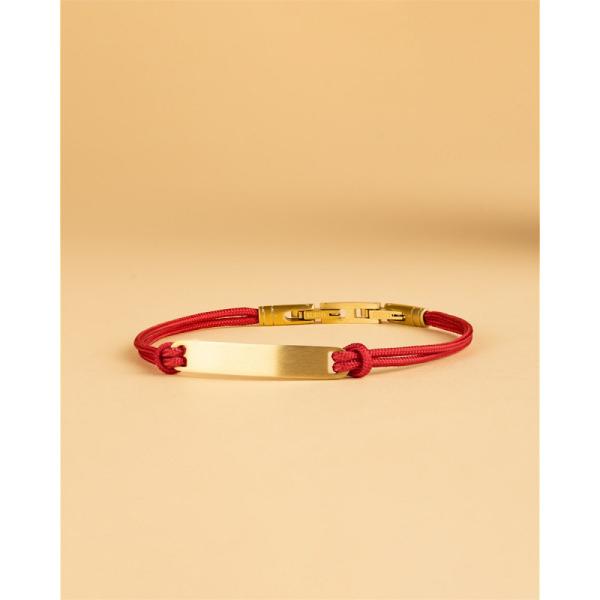 1,5 mm dickes rotes Nylonarmband mit silbernem Edelstahlverschluss und Gravurplatte - Casso Red Gold